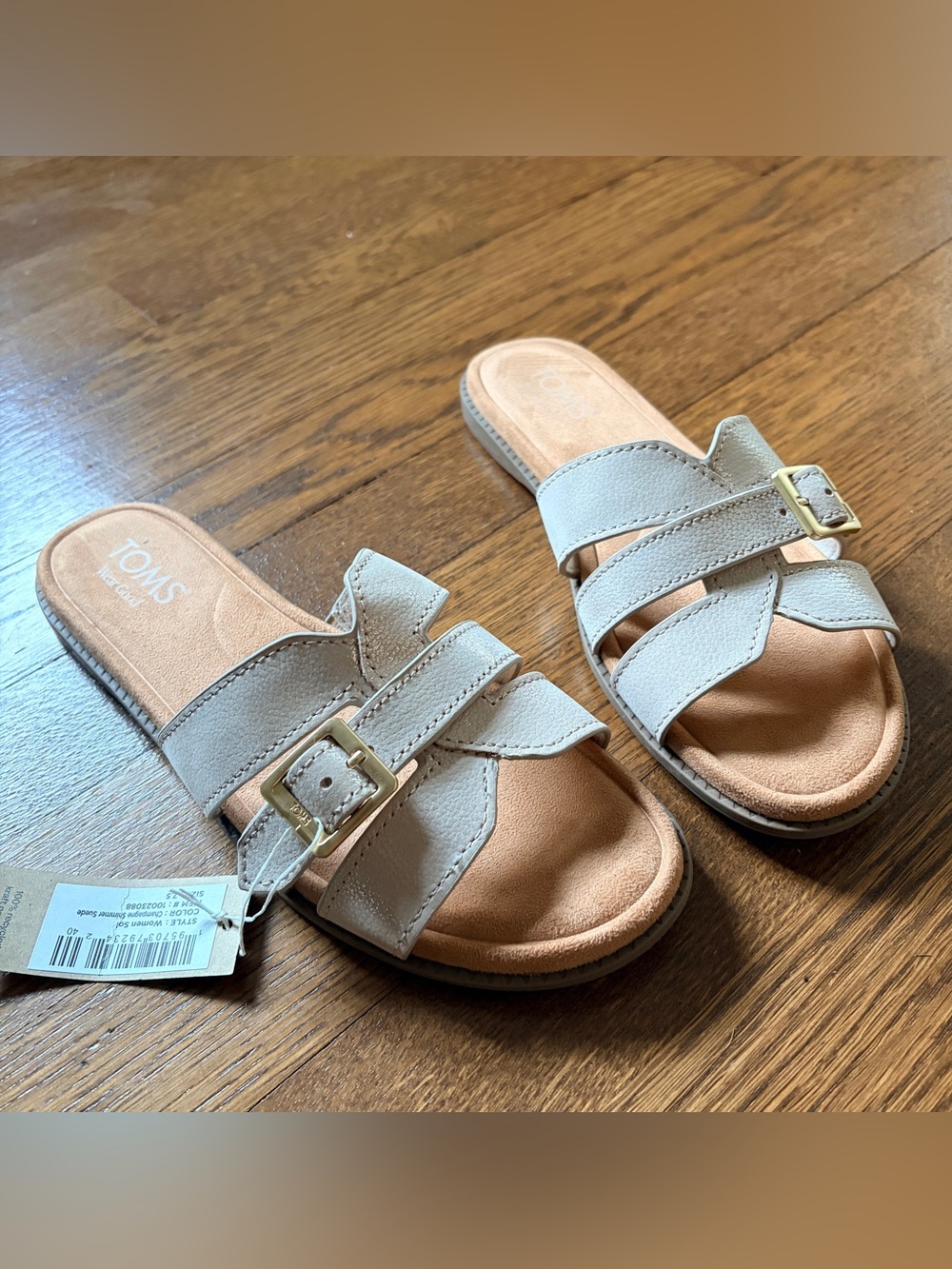 Toms Women's champagne Crisscross Slide Sandals with Gold Buckles